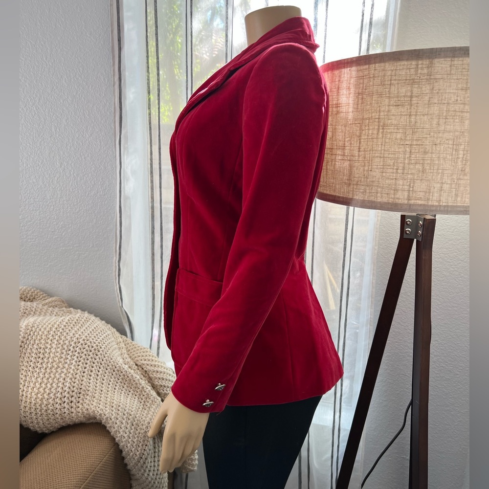 JL DE BALL Vintage Famous for Velvet Red Button Blazer Jacket Coat Size 8 - Picture 2 of 10